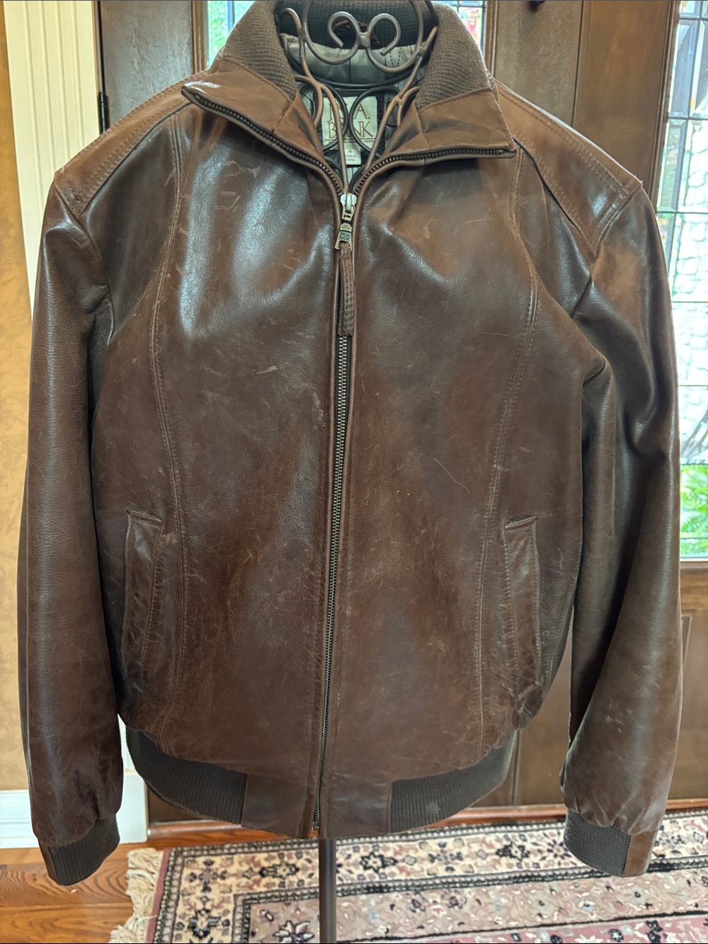 Jos. A. Bank Brown Leather Bomber Jacket